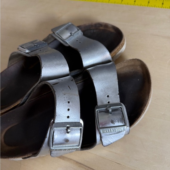Birkenstock Silver Arizona White Bottom Sandals 38 /7 - Picture 5 of 8